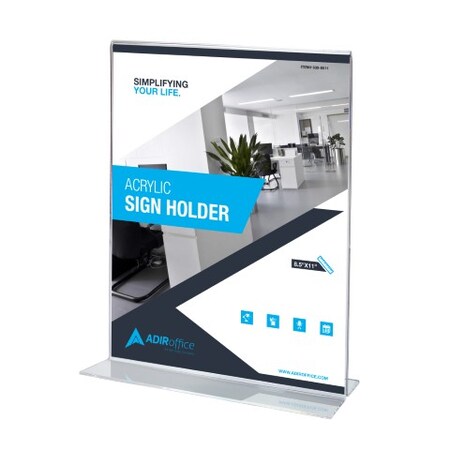 Adiroffice 8.5" x 11" T-Shaped Base Acrlylic Sign Holder, PK12 ADI639-8511-12-TS